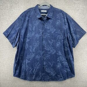 Tommy Bahama Short Sleeve Shirt Men Size XXXL Blue Tropical Silk Cotton Blend